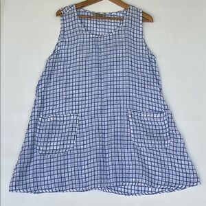 FLAX Blue Checkered Linen Sleeveless Dress